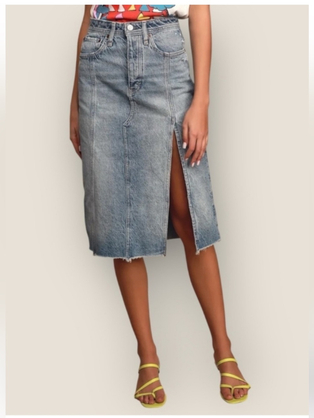 Free People We the Free Mambo Skirt Denim Midi Skirt with Side Slit 27